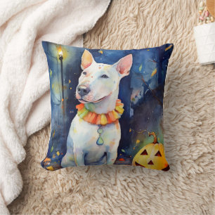Coussin Bull Terrier Halloween avec citrouilles effrayant