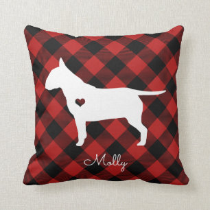 Coussin Bull Terrier Noël Plaid Nom du chien