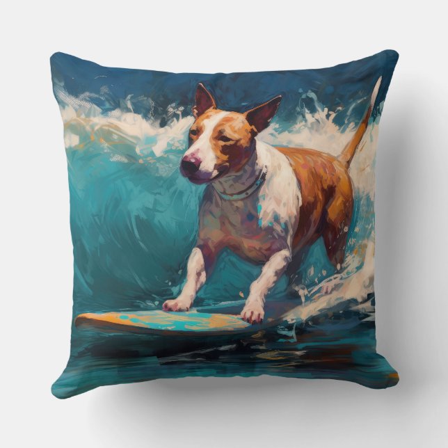 Coussin Bull Terrier Plage Surf Peinture (Verso)