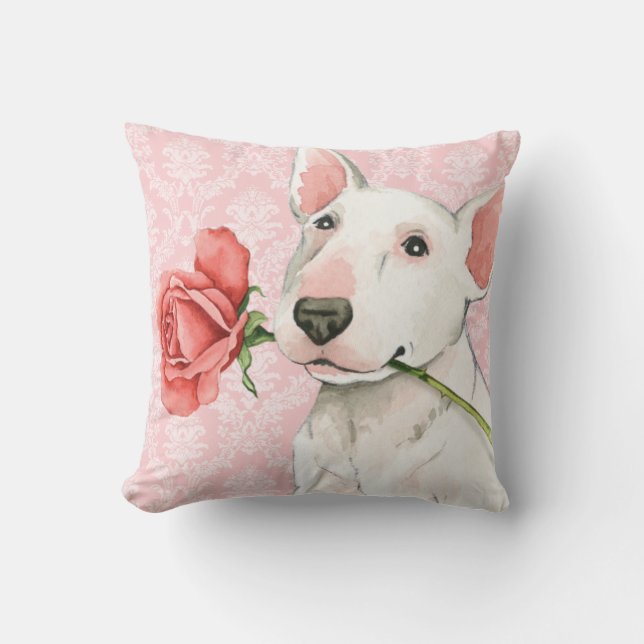 Coussin Bull-terrier rose de Valentine (Recto)