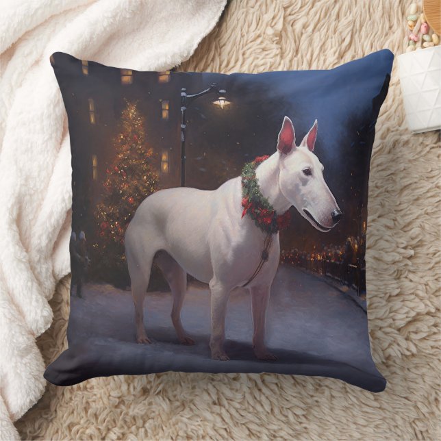 Coussin Bull Terrier Saison de Noël festive (Couverture)