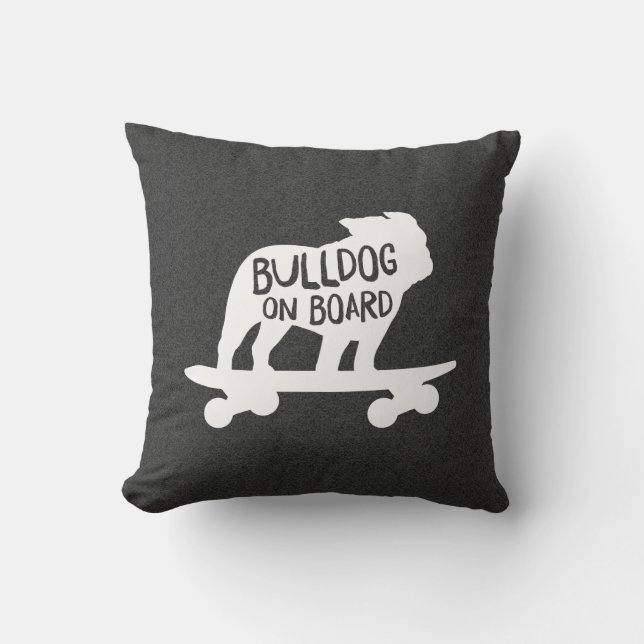 Coussin Bulldog à bord | Chien de Skateboard Silhouette (Recto)