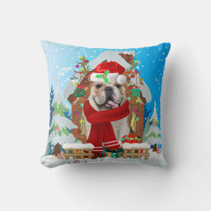 Coussin Bulldog anglais avec cadeaux de Noël