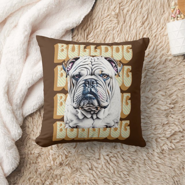 Coussin Bulldog anglais avec police rétro (Couverture)