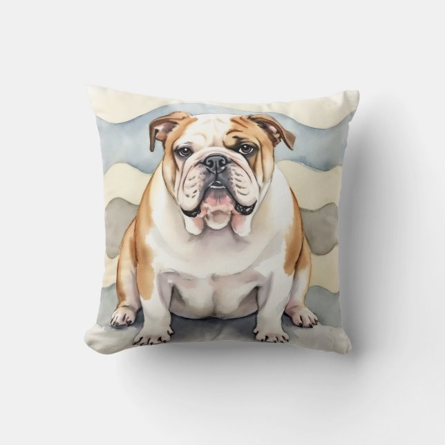 Coussin Bulldog aquarelle motif ondulation douce (Recto)