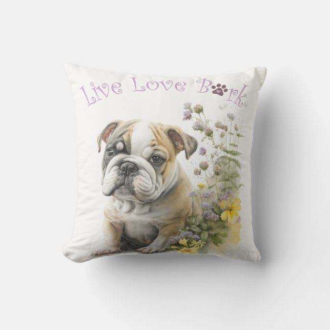 Coussin Bulldog Chien Maman Florale (Recto)
