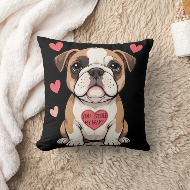 Coussin Bulldog Chiot avec un message de coeur (Couverture)