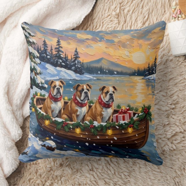 Coussin Bulldog Christmas Boat Holiday (Couverture)