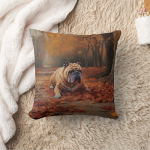 Coussin Bulldog en automne Feuilles automne Inspire