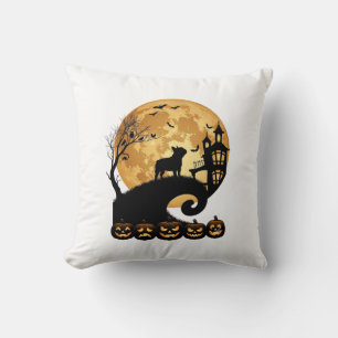 Coussin Bulldog français Halloween Lune Citrouilles Sombre
