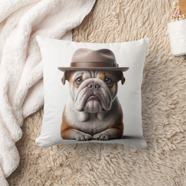 Coussin Bulldog portant une fedora (Couverture)