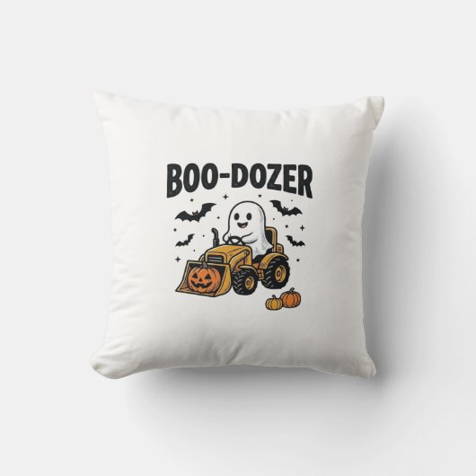 Coussin Bulldozer fantôme de Halloween Boo-Dozer Design_1 (Recto)