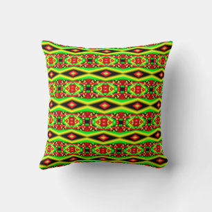 Coussin Bulles et rayures vertes, rouges et jaunes Art abs