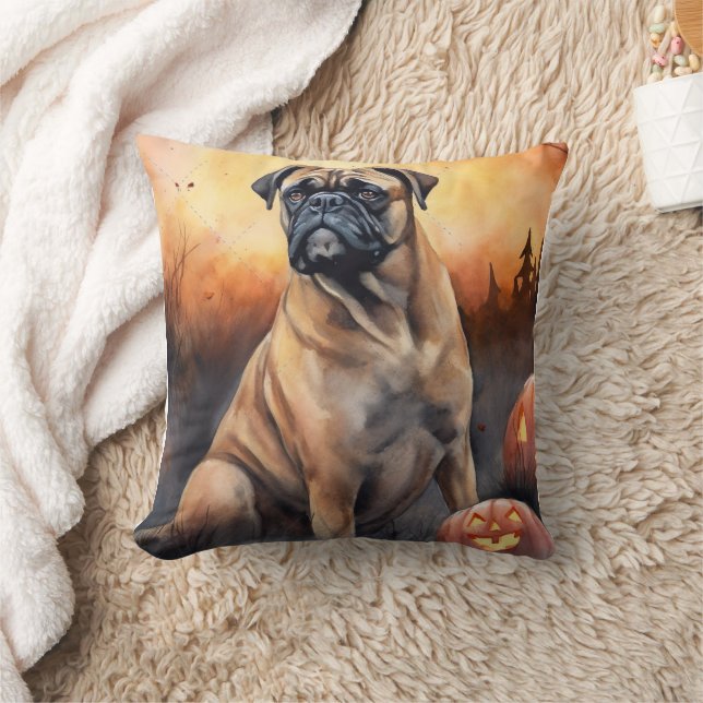 Coussin Bullmastiff d'Halloween avec la peur Citrouille (Couverture)