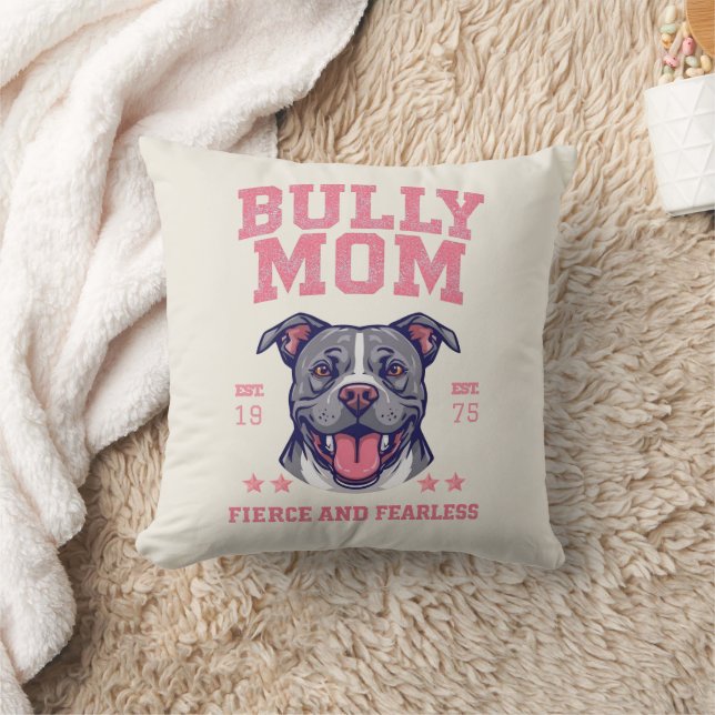 Coussin Bully Mom -Fierce Fearless- Pink Pit Bull Dog Art (Couverture)