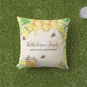 Coussin Bumble abeilles miel florales jaunes famille monog