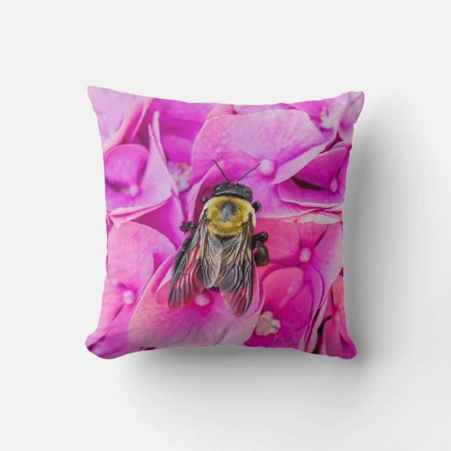 Coussin Bumble Bee Sur Hydrangea (Recto)