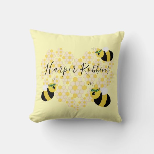 Coussin Bumble jaune mignon Bee Honeycomb Coeur Baby Room (Recto)