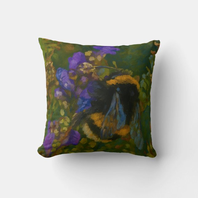 Coussin Bumblebebe parmi les fleurs violettes (Recto)
