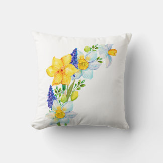 Coussin Bunch de fleurs bleu jaune printemps