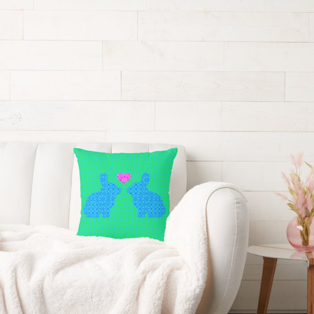 Coussin Bunnies bleus et roses en amour (Canapé)