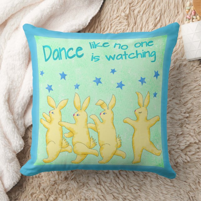 Coussin Bunnies Danse comme personne ne regarde vert jaune (Couverture)