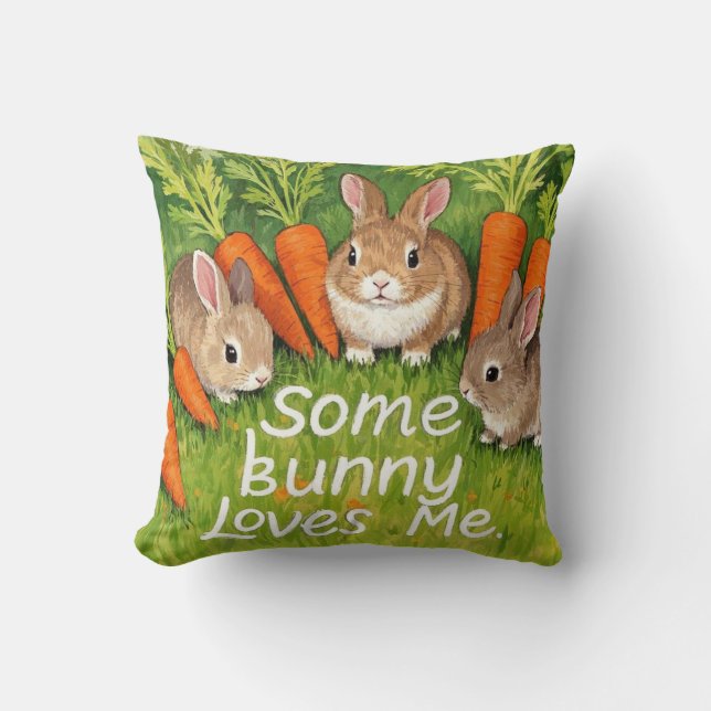 Coussin Bunnies et carottes de Pâques (Recto)