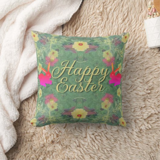 Coussin Bunnies floraux de Pâques avec texte (Couverture)