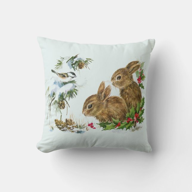 Coussin Bunnies mignons avec baies de Noël Holly (Recto)
