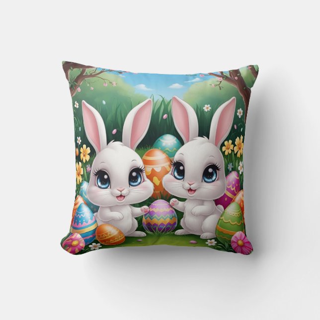 Coussin Bunny de Pâques de Kawaii - Conception de lapin à  (Recto)