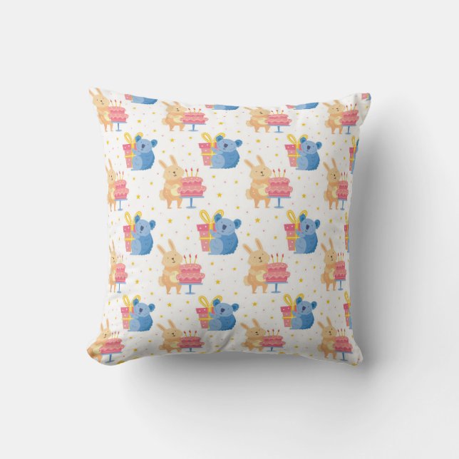Coussin Bunny Et Koala Portent Sur Les Enfants Anniversair (Recto)