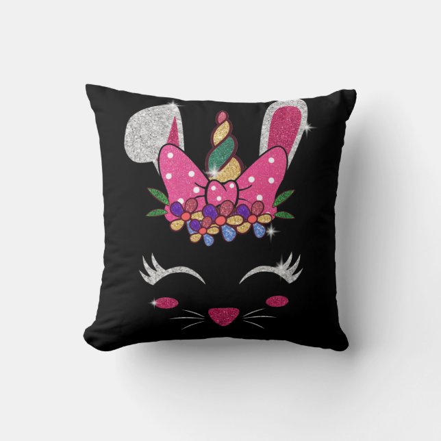 Coussin Bunny Face Unicorne mignonne Pâques (Recto)