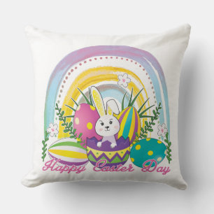 Coussin Bunny Joyeux jour de Pâques avec les couleurs de l