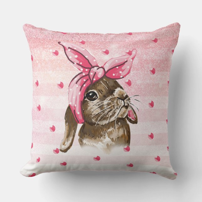 Coussin Bunny parties scintillant peinte main (Recto)