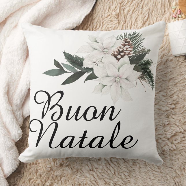 Coussin Buon Natale Italien Joyeux Noël Floral (Couverture)