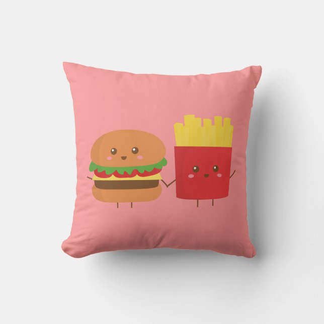 Coussin Burger et frites mignons, amis pour toujours (Recto)