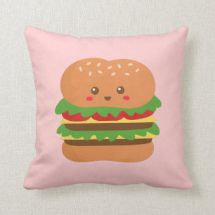 Coussin Burger grand et mignon et heureux, pour les amateu