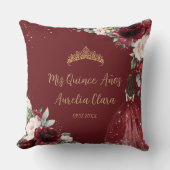 Coussin Burgundy Blush Floral Or Quinceañera Keepsaké (Recto)