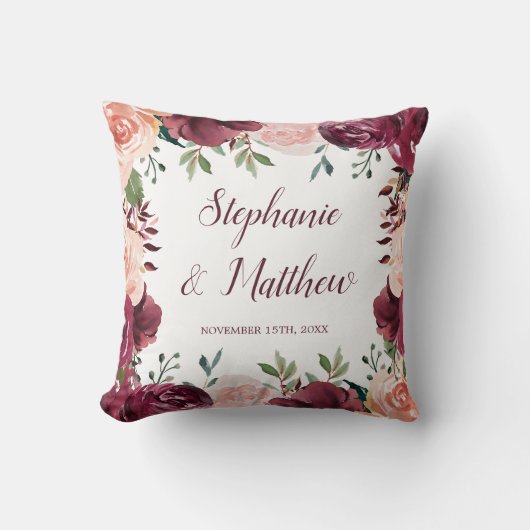 Coussin Burgundy Blush FlorMariage de automne (Recto)