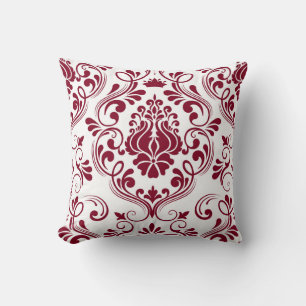 Coussin Burgundy et blanc Damask motif floral élégant