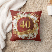 Coussin Burgundy Et Fleurs Dorées 40 Ans De Mariage  (Couverture)