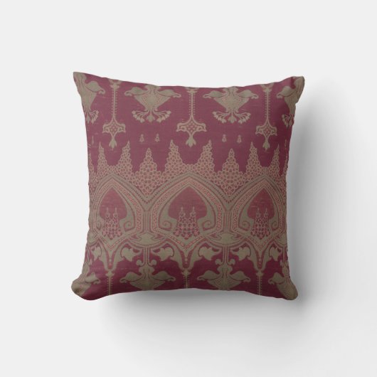 Coussin Burgundy Gold Damask Patte (Recto)