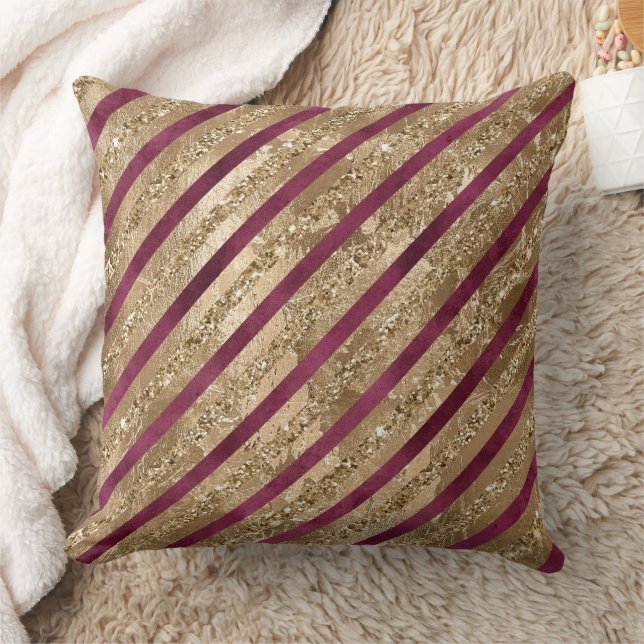 Coussin Burgundy Gold Parties scintillant Stripes (Couverture)