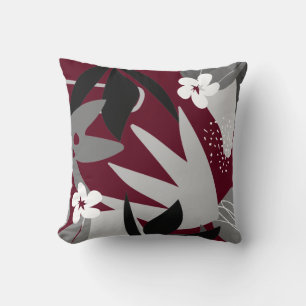 Coussin Burgundy & Grey Artistic Abstrait motif floral