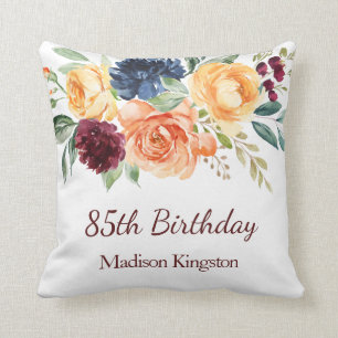 Coussin Burgundy Navy Peach Floral 85th Birthday Party