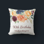Coussin Burgundy Navy Peach Floral 90th Birthday Party<br><div class="desc">Pêche de la marine de Bourgogne Floral 90e anniversaire cadeau Jeu d'Oreiller Coussin d'oreiller Voir la collection correspondante dans Niche et Nest Store</div>