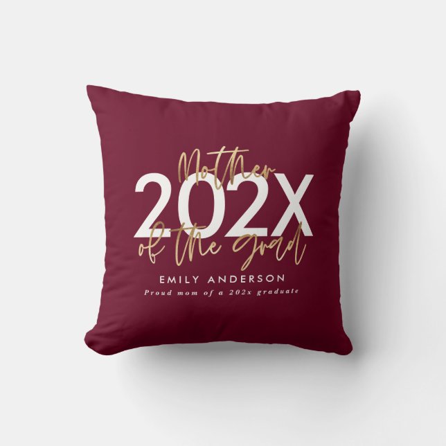 Coussin burgundy or moderne script photo graduation (Recto)