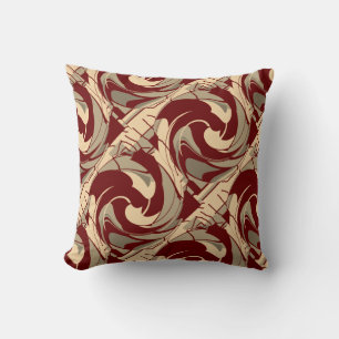Coussin Burgundy Taupe Diagonal Swirling Art Imprimer