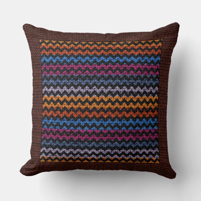 Coussin Burlap Couleur Chevron Brown moderne frontière (Recto)