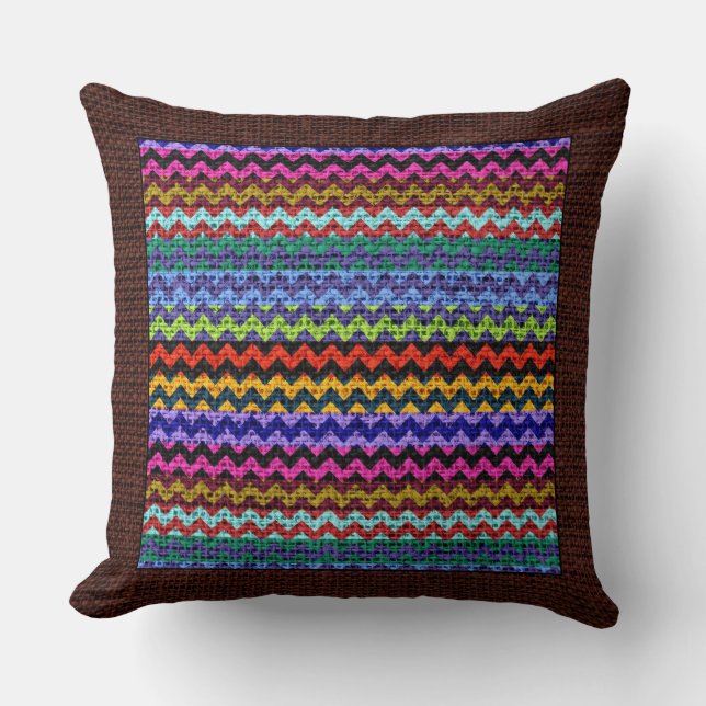 Coussin Burlap Couleur Chevron Brown moderne frontière #21 (Recto)